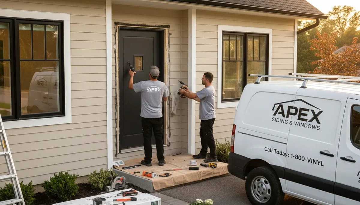 Professional door installation with vinyl siding in Greensboro, NC by Next Level Exteriors
