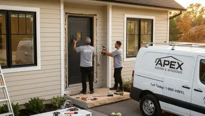 Professional door installation with vinyl siding in Greensboro, NC by Next Level Exteriors